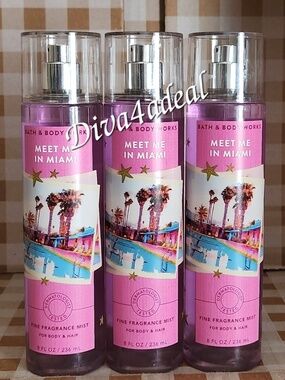 3X Bath & Body Works MEET ME IN MIAMI 8 FL OZ Mist Spray Bundle